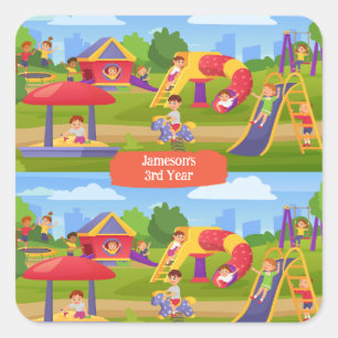 Speelse Kleurrijke Kinderen Cartoon Speeltuin Leuk Vierkante Sticker
