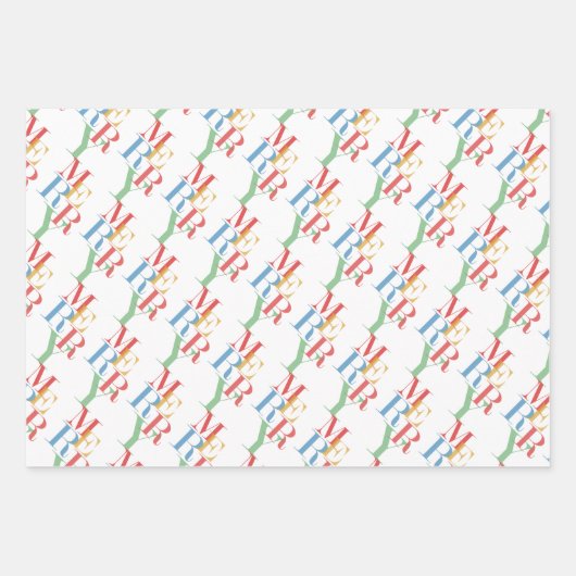 Speelse Kleurrijke Merry Trio Pack van Inpakpapier Vel (Voorkant)