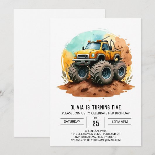 Speelse Kleurrijke Monster Truck Verjaardag Kaart (Voorkant / Achterkant)