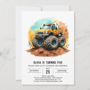 Speelse Kleurrijke Monster Truck Verjaardag Kaart