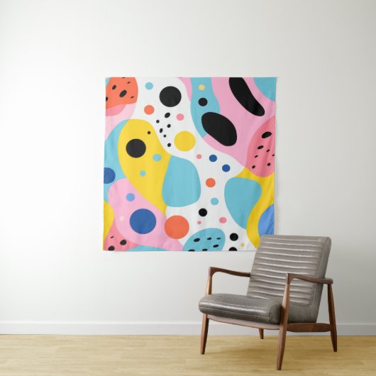 Speelse kleurrijke organische vormen| monogram wandkleed (In Situ (horizontaal))