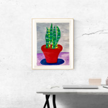Speelse Kleurrijke Potted Snake Plant Art Poster