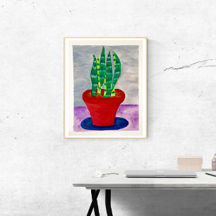 Speelse Kleurrijke Potted Snake Plant Art Poster