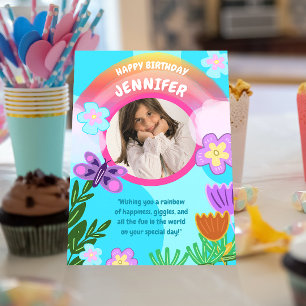 Speelse kleurrijke regenboogtuin verjaardag kaart
