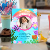 Speelse kleurrijke regenboogtuin verjaardag kaart