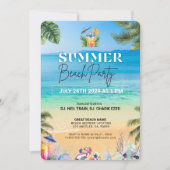 Speelse kleurrijke tropische zomer strand partij kaart (Voorkant)