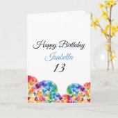 Speelse kleurrijke Waterverf harten 13e verjaardag Kaart (Gele Bloem)