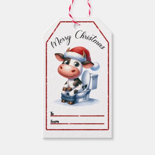 Speelse koe Kerst label ontwerp Cadeaulabel (Voorkant)