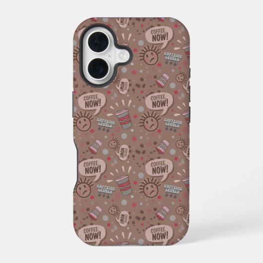Speelse koffie nu Mocha patroon iPhone 16 Hoesje (Achterkant)