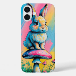 Speelse konijn op paddestoel kleurrijke dierlijke iPhone 16 plus hoesje