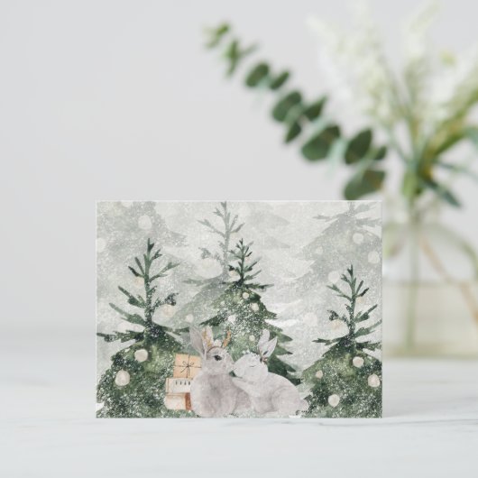 Speelse konijnenkonijn Kerstvakantie Briefkaart (Staand voorkant)