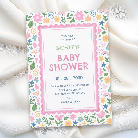 Speelse krabbel babyshower kaart