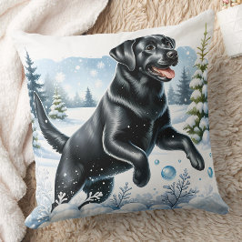 Speelse Labrador Retriever Christmas Snow Dog Kussen