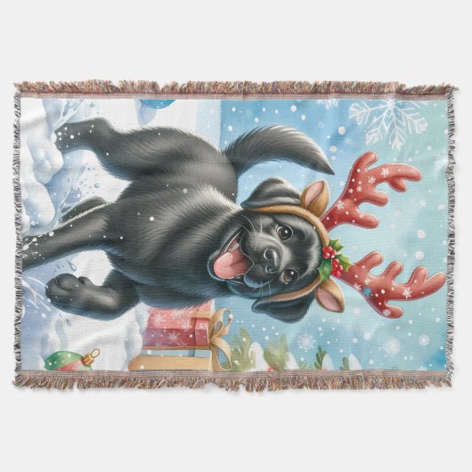 Speelse labrador retriever hond kerst puppy deken (Voorkant)