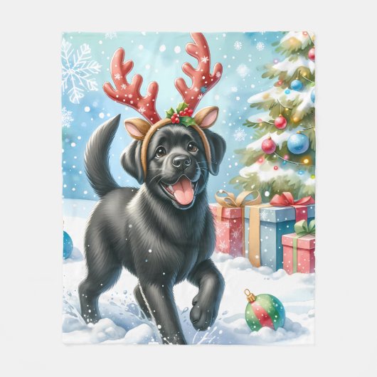 Speelse labrador retriever hond kerst puppy fleece deken (Voorkant)