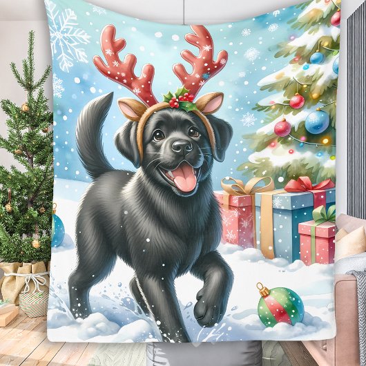 Speelse labrador retriever hond kerst puppy fleece deken