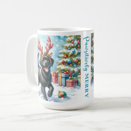 Speelse Labrador Retriever Puppy Dog Christmas Koffiemok (Voorkant links)