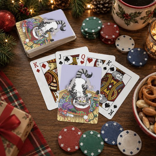 Speelse Lavendel Kattekruid Kerst Kat Grappig Pokerkaarten