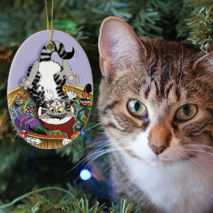 Speelse Lavendel Kattekruid Kerstmis Kat Grappig Keramisch Ornament