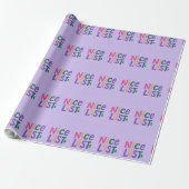 Speelse Lavendel 'Nice List' Kersttypografie Cadeaupapier (Uitgerold)