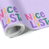 Speelse Lavendel 'Nice List' Kersttypografie Cadeaupapier (Rol Hoek)