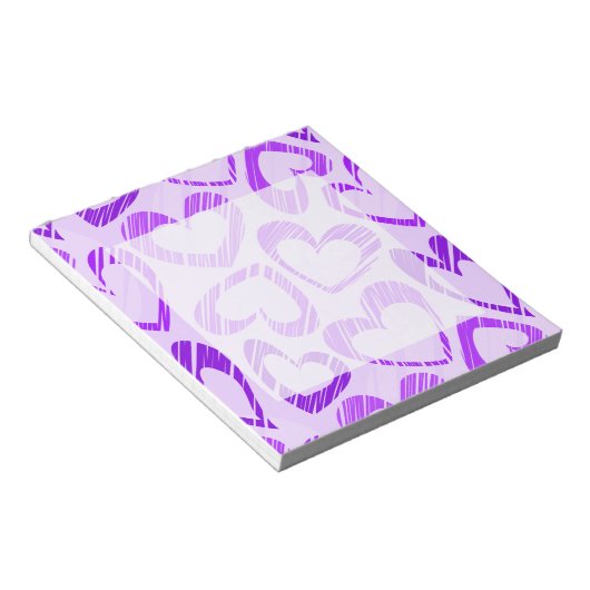 Speelse lavendel paarse malle schets hart patroon notitieblok (Schuin)