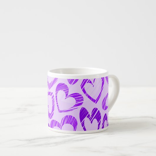 Speelse Lavendel Paarse Schattigee Schets Hartpatr Espresso Kop (Voorkant rechts)