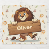 Speelse Leeuw met Houten Naambord Likeurfles Etiket (Enkel label)