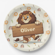 Speelse Leeuw met houten naambord