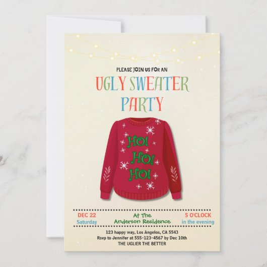 Speelse lelijke trui kerstfeest - leuke vakantie kaart (Voorkant)