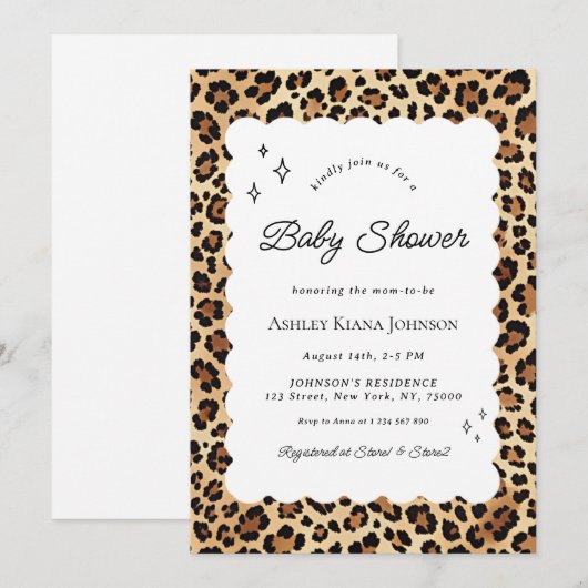 Speelse Leopard Print Wavy Lijst Baby shower Kaart (Voorkant / Achterkant)