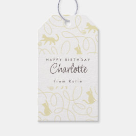 Speelse lichte beige kat patroon verjaardag cadeaulabel