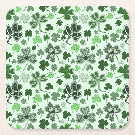Speelse Lichtgroene Klaverhartjes Patroon Keltisch Kartonnen Onderzetters (Voorkant)