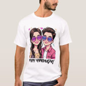 Speelse Liefde Cartoon Paar Mannen Tshirt (Voorkant)