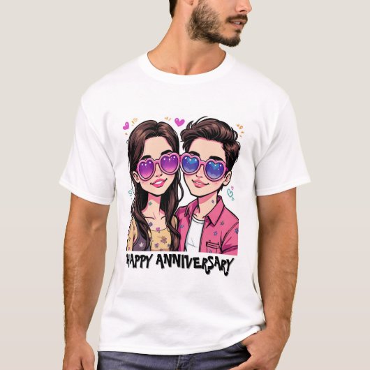 Speelse Liefde Cartoon Paar Mannen Tshirt (Voorkant)