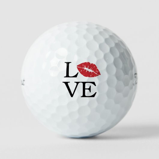 Speelse 'LIEFDE' Rode Lippen Flirterige Moderne Ro Golfballen (Voorkant)