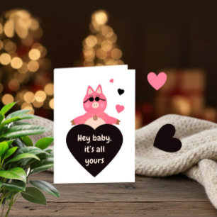 Speelse liefdeskaart met koele varken feestdagen kaart