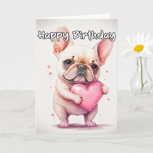 Speelse Liefdevolle Kleine Franse Bulldog Puppy Kaart (Kleine Plant)