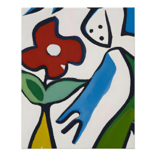 Speelse lijnkunst met rode bloem en figuur perfect poster