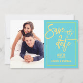 Speelse Limoen, Geel en Blauw Bruiloft Opslaan Dat Save The Date (Voorkant)