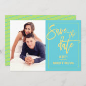 Speelse Limoen, Geel en Blauw Bruiloft Opslaan Dat Save The Date (Voorkant / Achterkant)