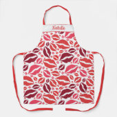 Speelse Lip Print Design in Rood en Roze Schort (Voorkant)