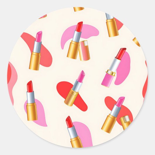 Speelse Lippenstift Schoonheid Glam Patroon Ronde Sticker (Voorkant)