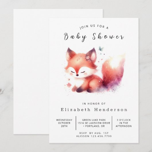 Speelse Little Fox Theme Fox Baby shower Kaart (Voorkant / Achterkant)