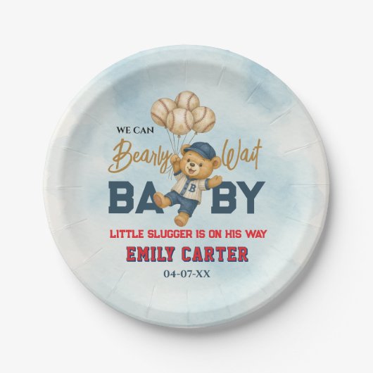 Speelse Little Slugger Blue Baseball Baby shower Papieren Bordje (Voorkant)