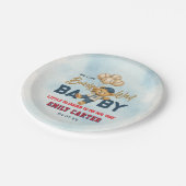 Speelse Little Slugger Blue Baseball Baby shower Papieren Bordje (Gekanteld)