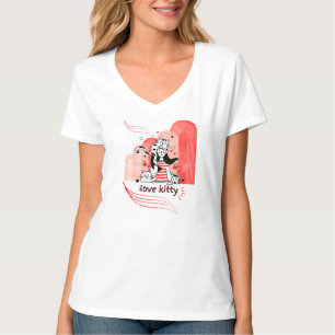 Speelse "Love Kitty" Tekenfilm Grafisch T-shirt