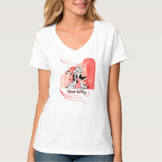 Speelse "Love Kitty" Tekenfilm Grafisch T-shirt
