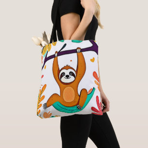 Speelse Luiaard die aan een Boom Hangt Tote Bag