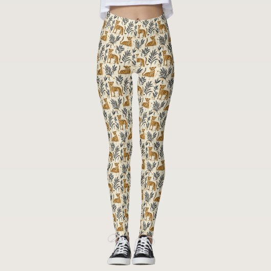 Speelse Luipaard Jungle Patroon Leggings (Voorkant)